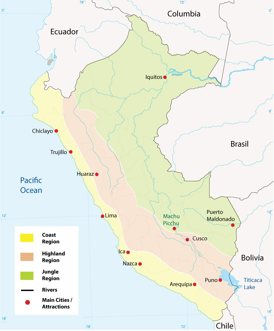 Peru Map Natural Regions And Main Cities Peru Explorer