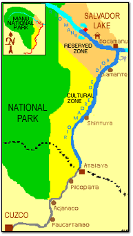 manu national park map, peru amazon basin